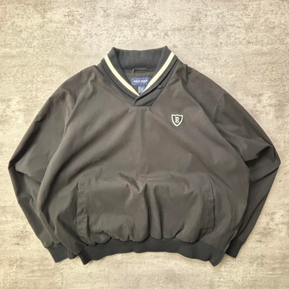 Polo Golf Pullover Sweatshirt Men Large Black Vintage Windshirt Crest